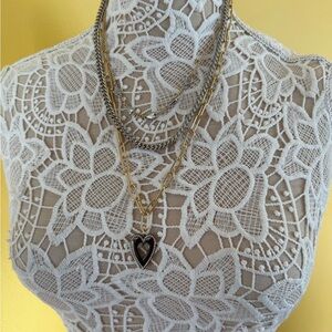 Karl Lagerfeld Gold and Silver Heart Pendant Necklace